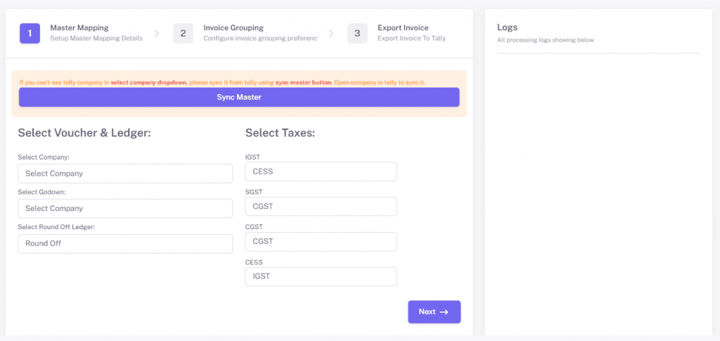 Select voucher and ledger