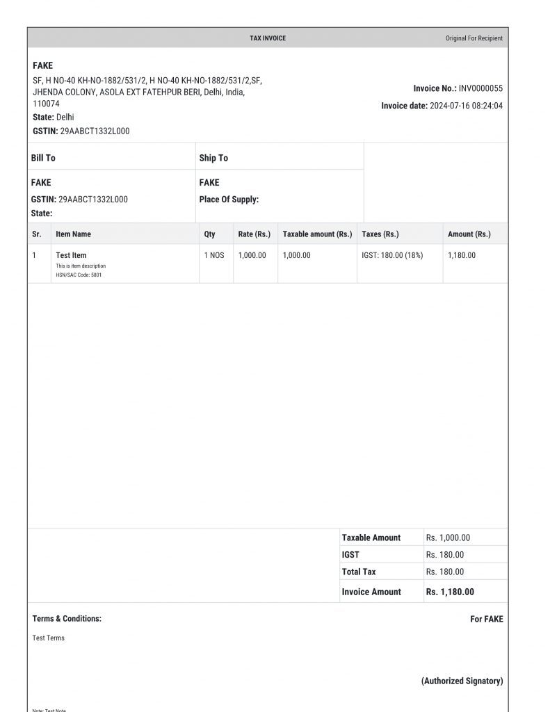 Sample GST Invoice